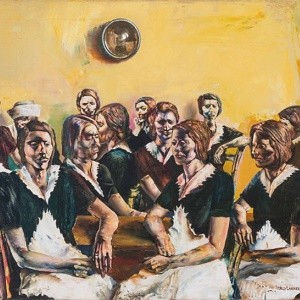 Švadleny-poslouchají-Hitlerův-projev_Seamstresses-Listen-to-Hitlers-Speech-1960-olej-na-plátně_oil-on-canvas-Szépm