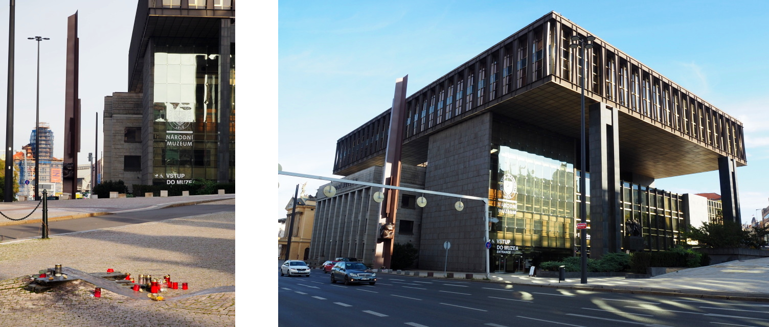 Palachův pylon s Palachovým pomníkem a s Federálním shromážděním